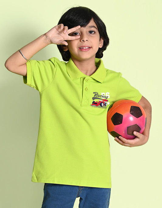 Nusyl Racing Printed Lime green Boys polo T-shirts