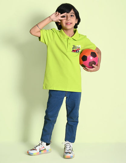Nusyl Racing Printed Lime green Boys polo T-shirts