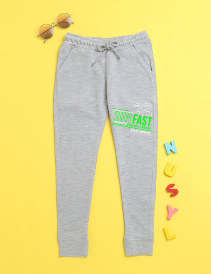 Nusyl Grey text printed kids unisex treck pants