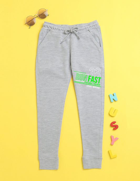 Nusyl Grey text printed kids unisex treck pants