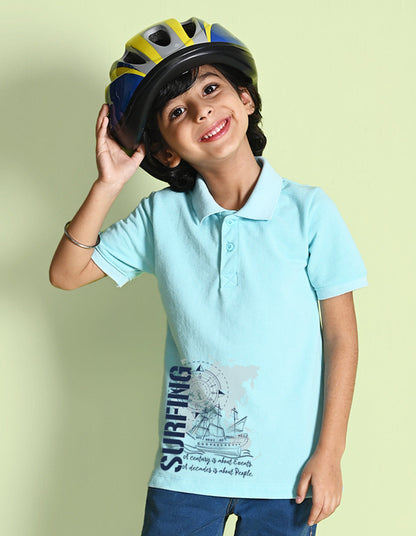 Nusyl Surfing Printed Light blue Boys polo T-shirts