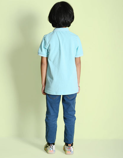 Nusyl Surfing Printed Light blue Boys polo T-shirts