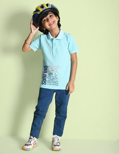 Nusyl Surfing Printed Light blue Boys polo T-shirts