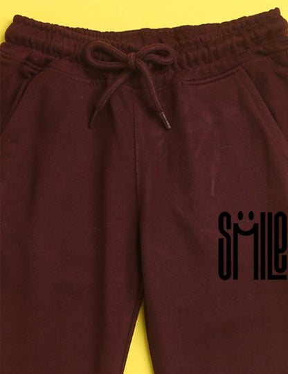 Nusyl Burgandy text printed kids unisex treck pants
