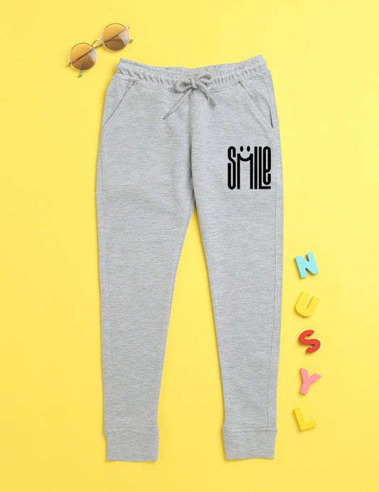 Nusyl Grey text printed kids unisex treck pants