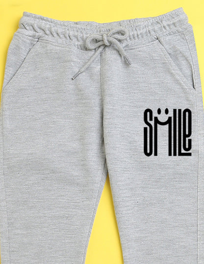 Nusyl Grey text printed kids unisex treck pants
