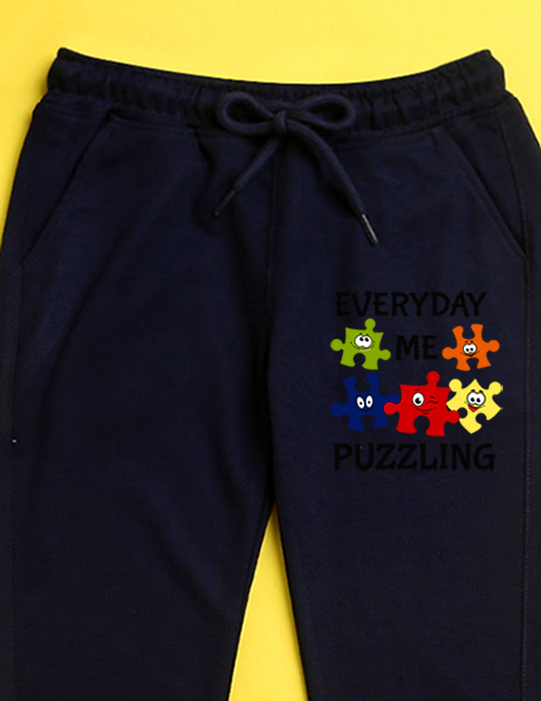 Nusyl Navy blue text printed kids unisex treck pants