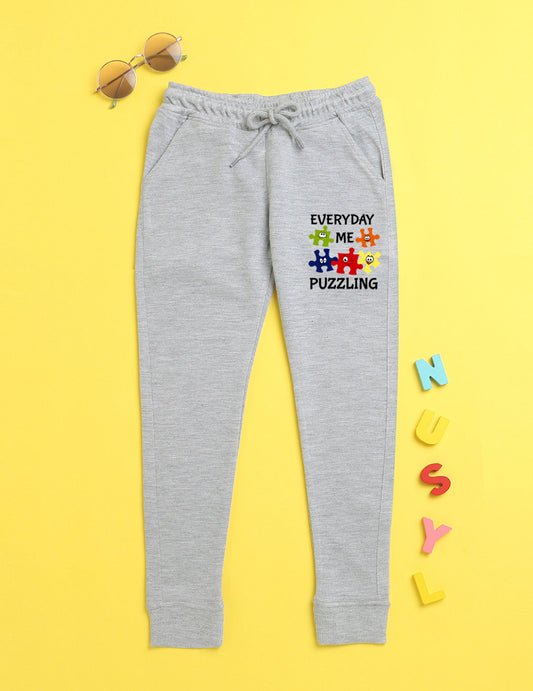 Nusyl Grey text printed kids unisex treck pants