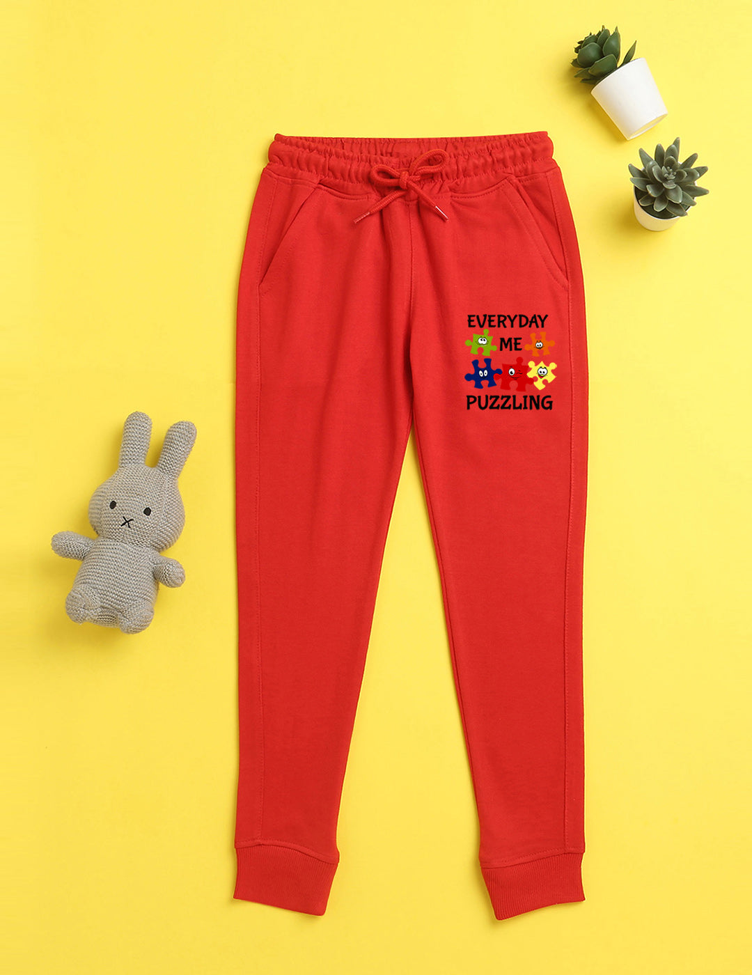 Nusyl Red text printed kids unisex treck pants
