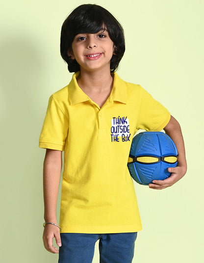 Nusyl Think out Printed Bright yellow Boys polo T-shirts