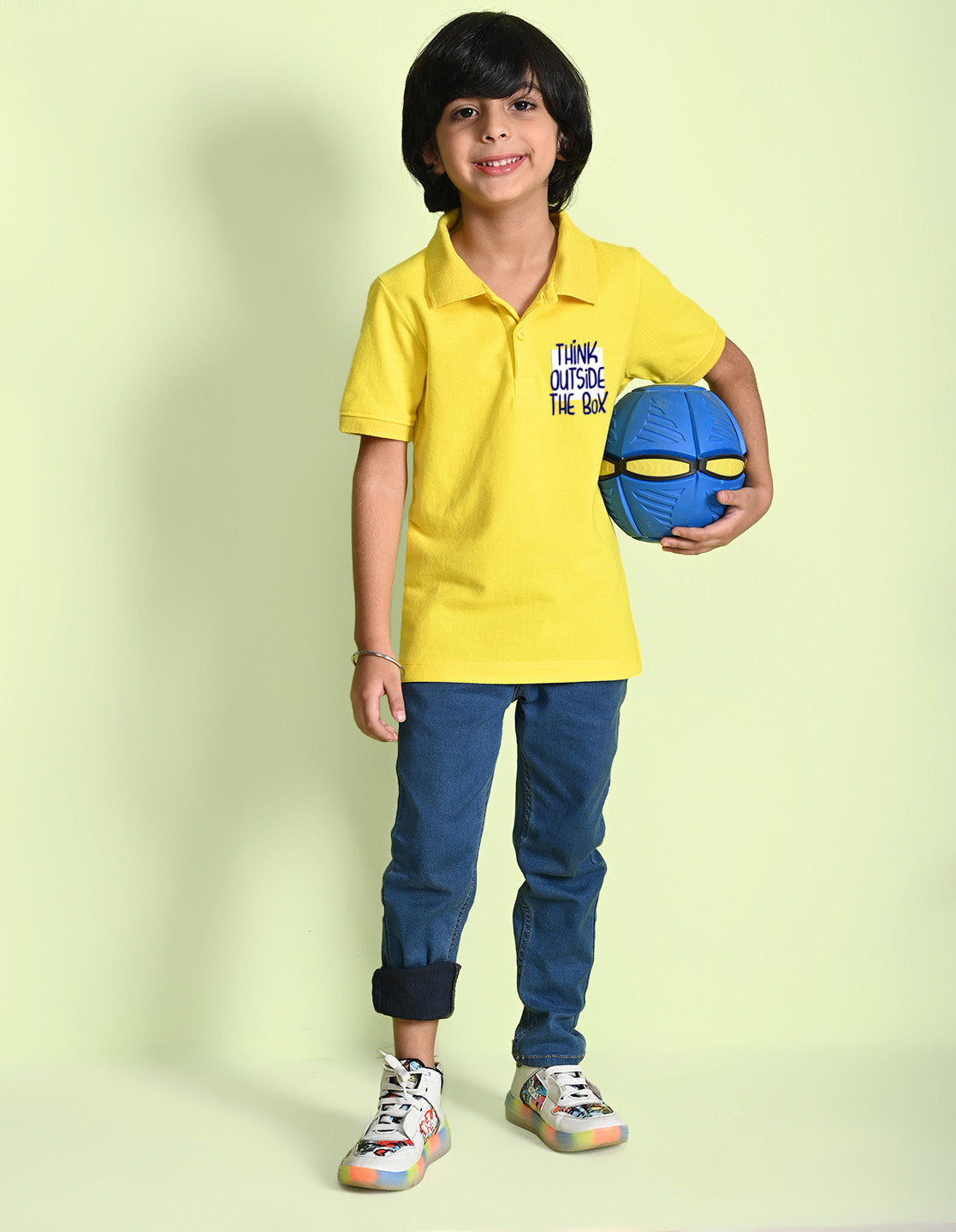 Nusyl Think out Printed Bright yellow Boys polo T-shirts
