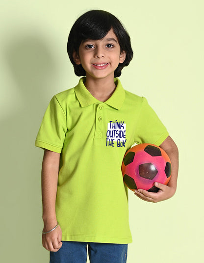 Nusyl Think out Printed Lime green Boys polo T-shirts