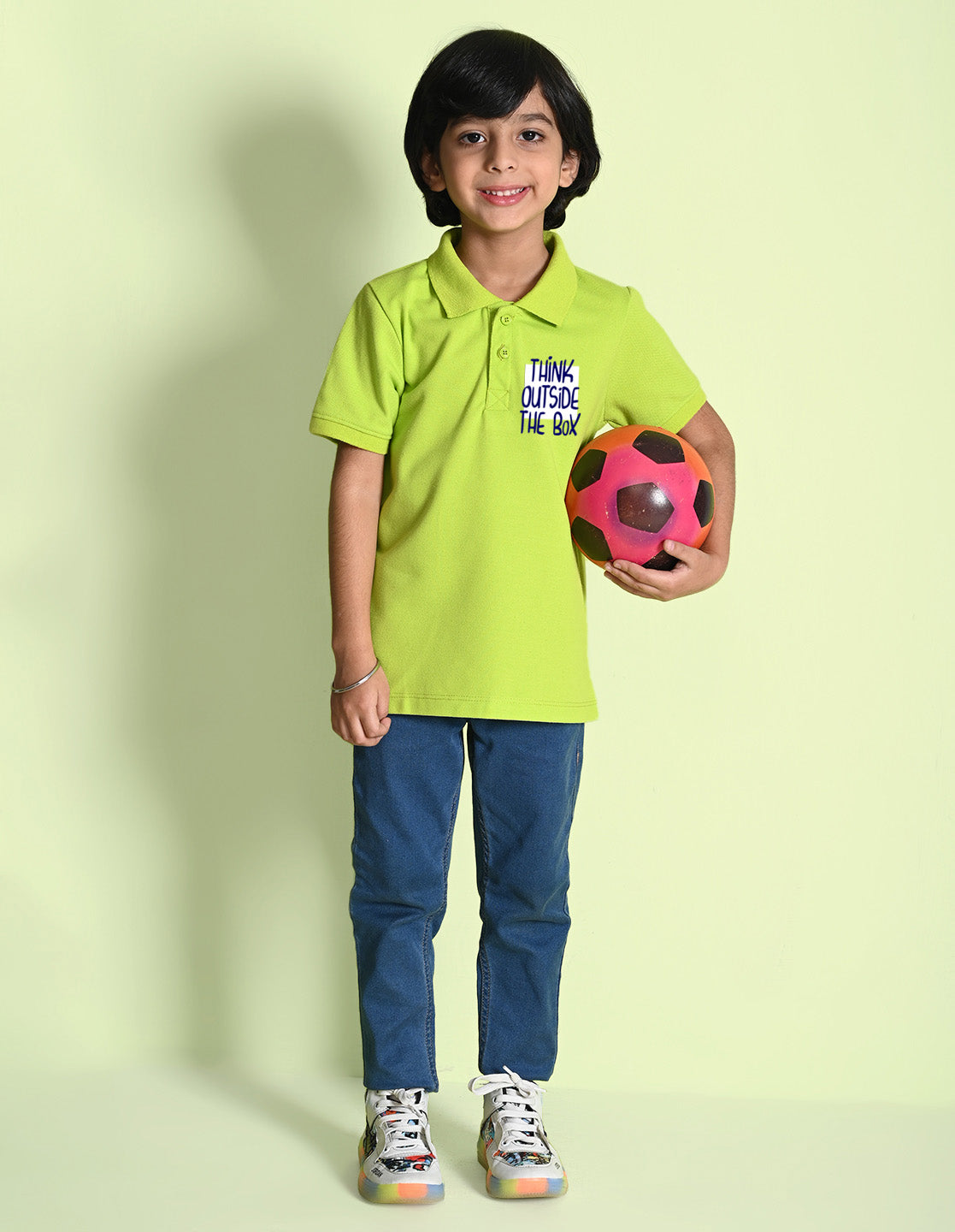 Nusyl Think out Printed Lime green Boys polo T-shirts