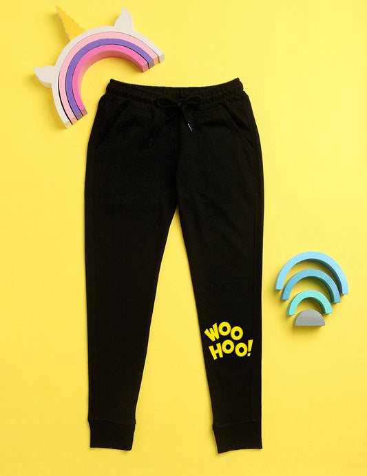 Nusyl Black cartoon printed kids unisex treck pants