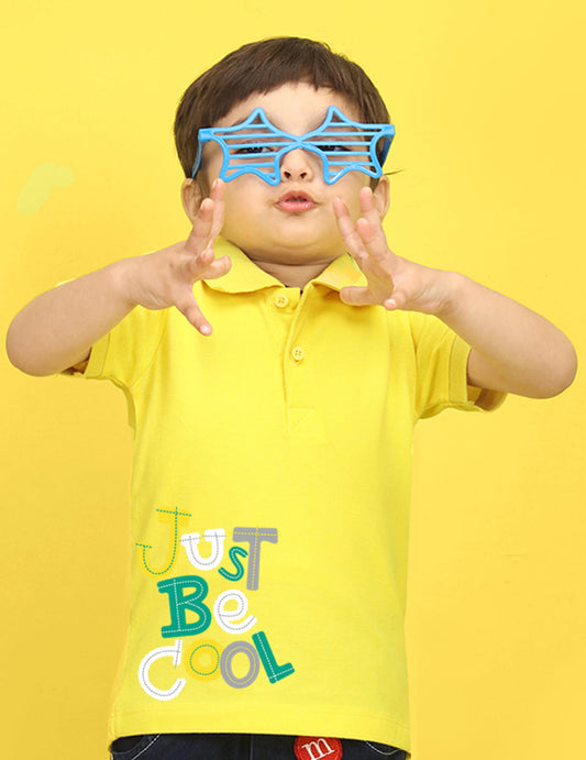Nusyl Just Be Cool Text Printed Bright Yellow Infants Polo T-shirt
