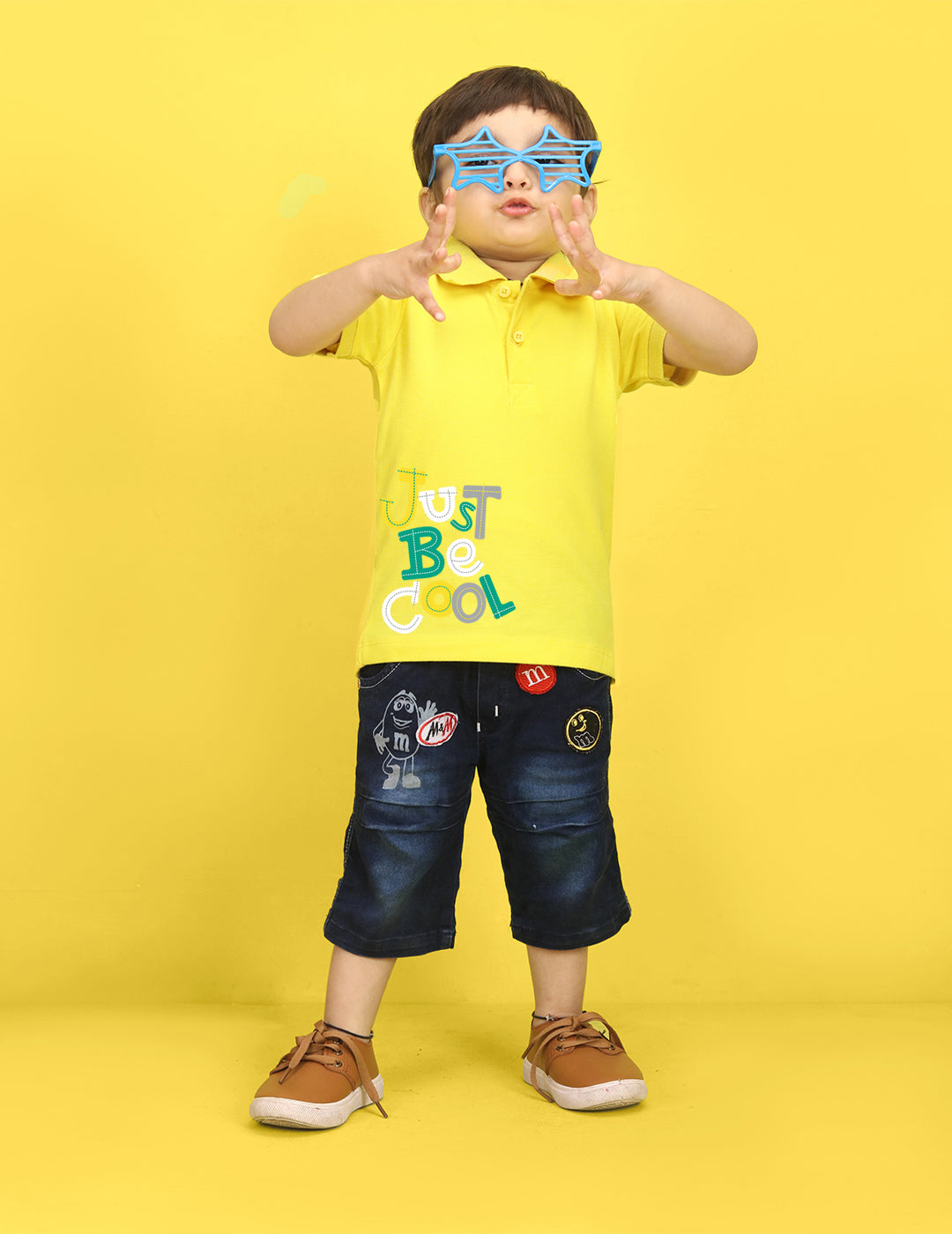 Nusyl Just Be Cool Text Printed Bright Yellow Infants Polo T-shirt