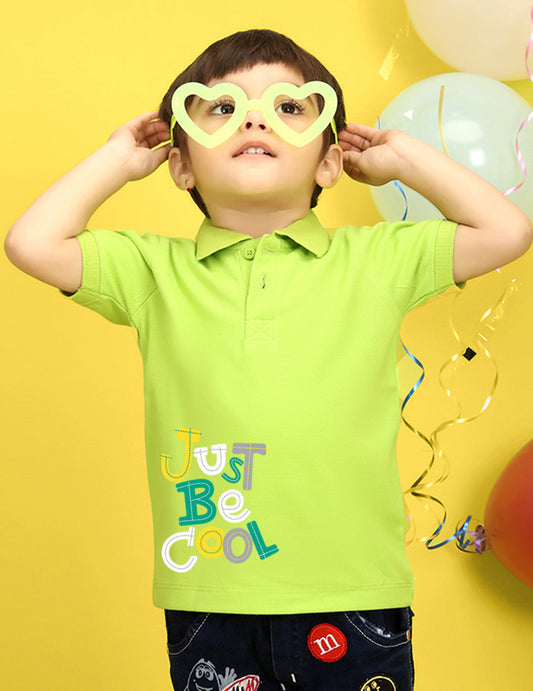 Nusyl Just Be Cool Text Printed Lime Green Infants Polo T-shirt