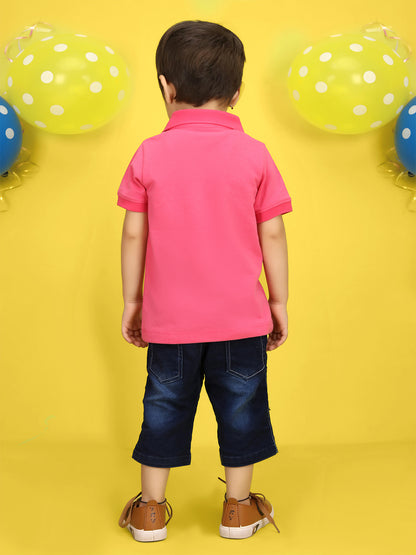 Nusyl Bear & Giraffe Printed Bubblegum Pink Infants Polo T-shirt