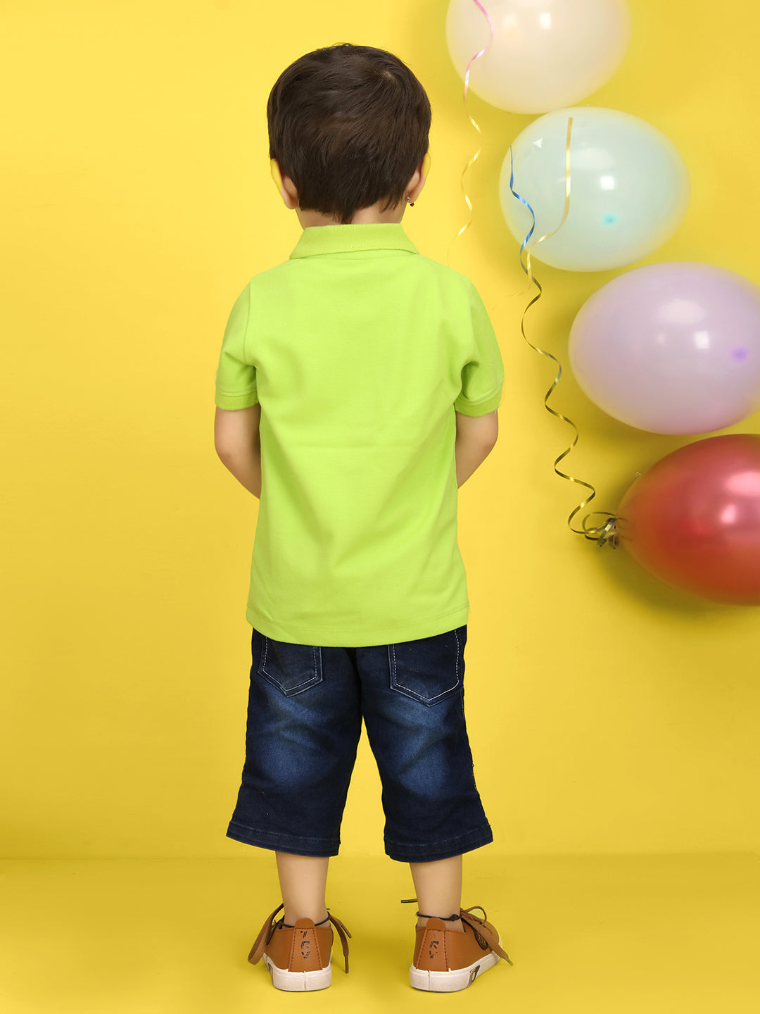 Nusyl Bear & Giraffe Printed Lime Green Infants Polo T-shirt