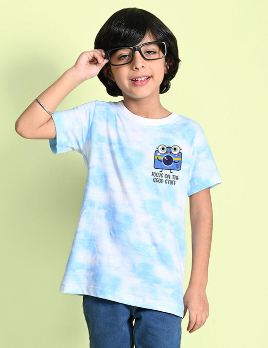 Nusyl boys camera printed blue tie & dye t-shirt