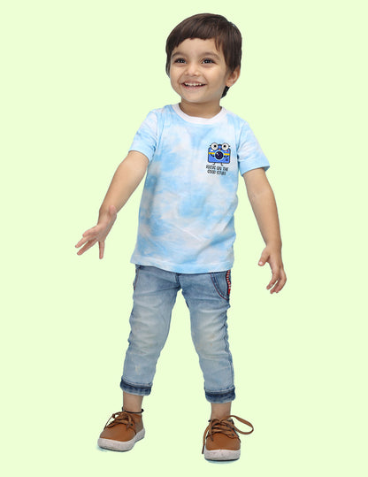 Nusyl infants blue camera printed Tie & Dye tshirt.