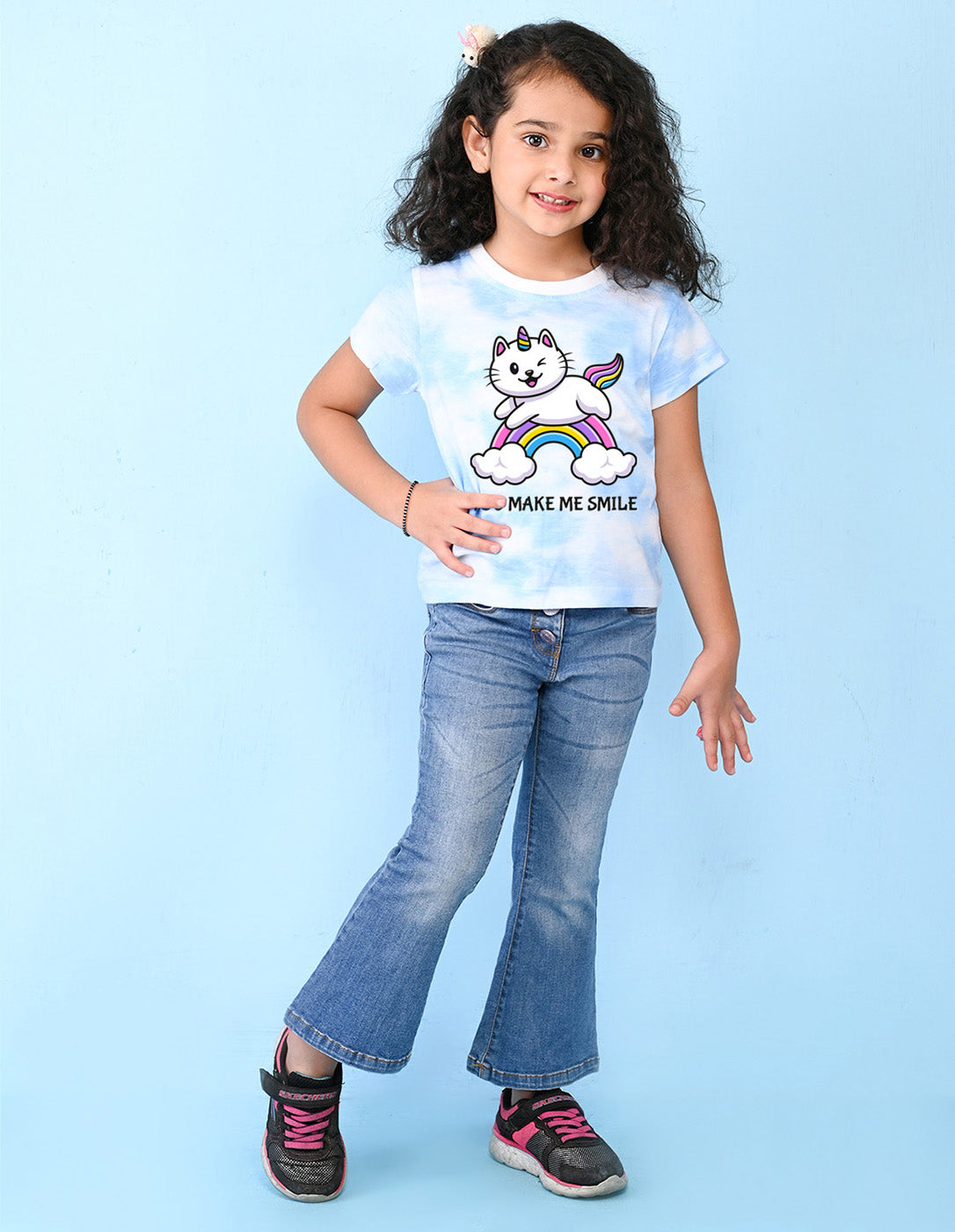 Nusyl girls blue rainbow printed tie & dye tshirt.