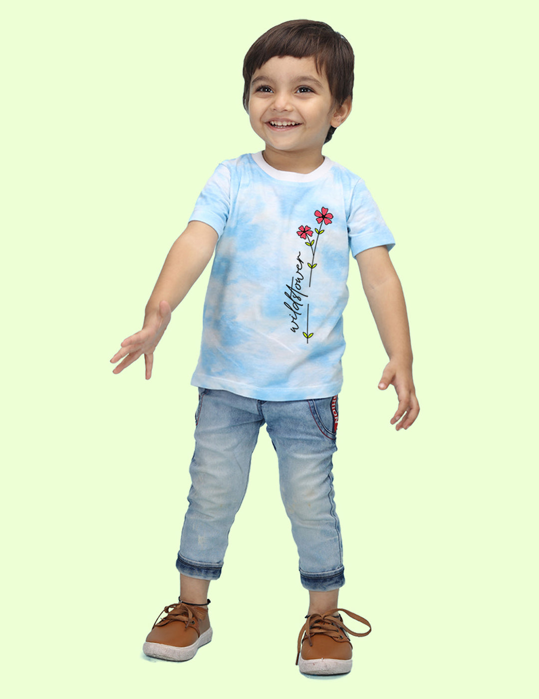 Nusyl infants blue wild flower printed Tie & Dye tshirt.