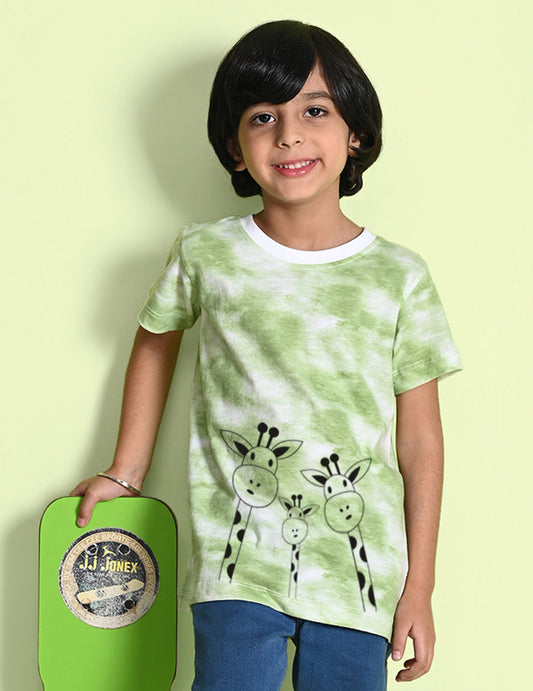 Nusyl boys giraffe printed green tie & dye t-shirt