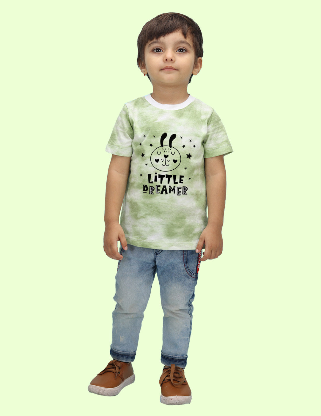 Nusyl infants green little dreamer printed Tie & Dye tshirt.