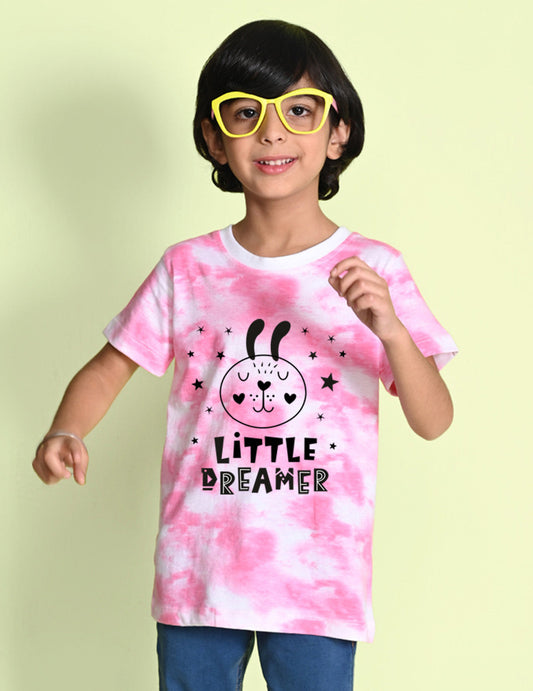 Nusyl boys little dreamer printed pink tie & dye t-shirt