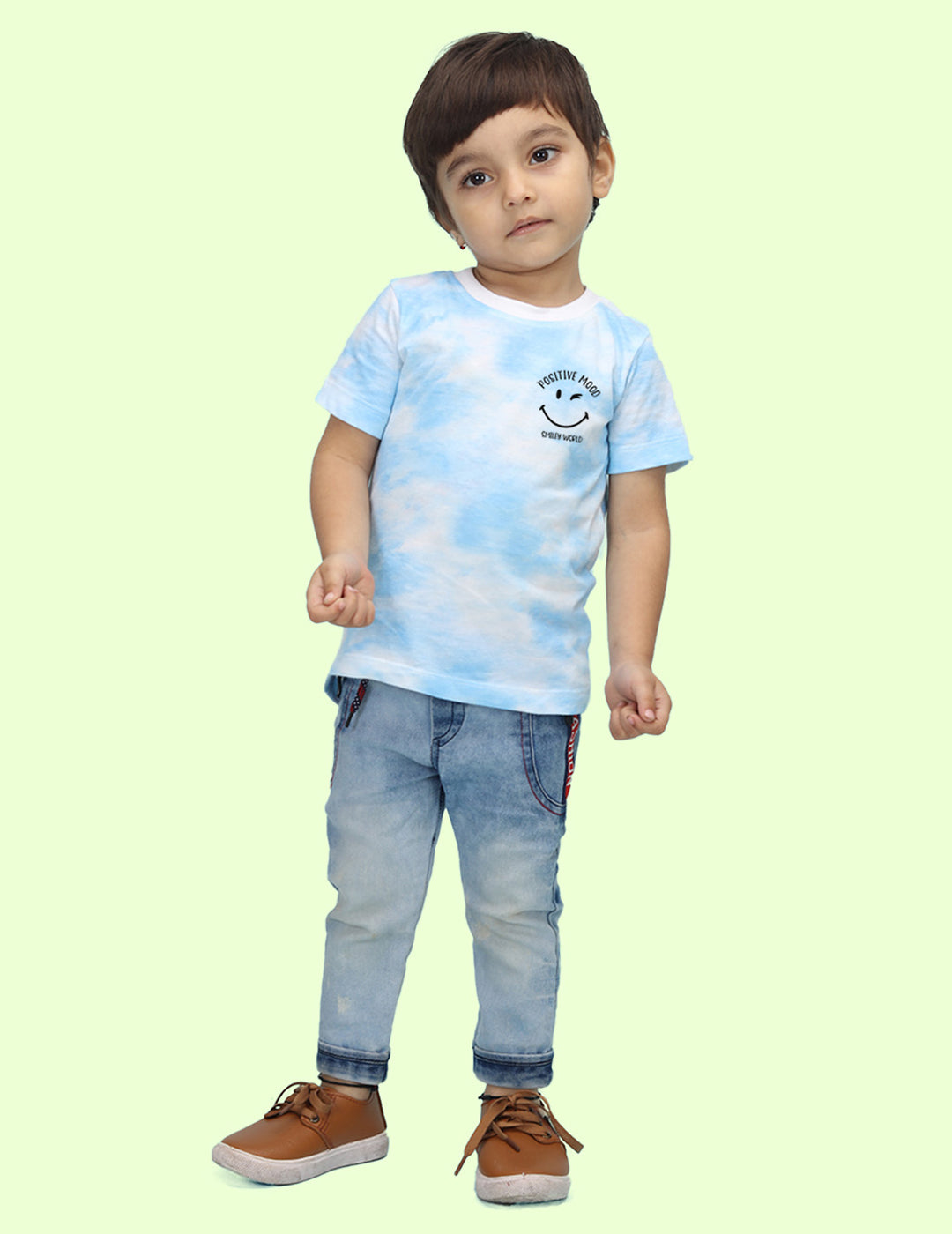 Nusyl infants blue positive mood printed Tie & Dye tshirt.