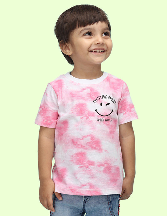 Nusyl infants pink positive mood printed Tie & Dye tshirt.