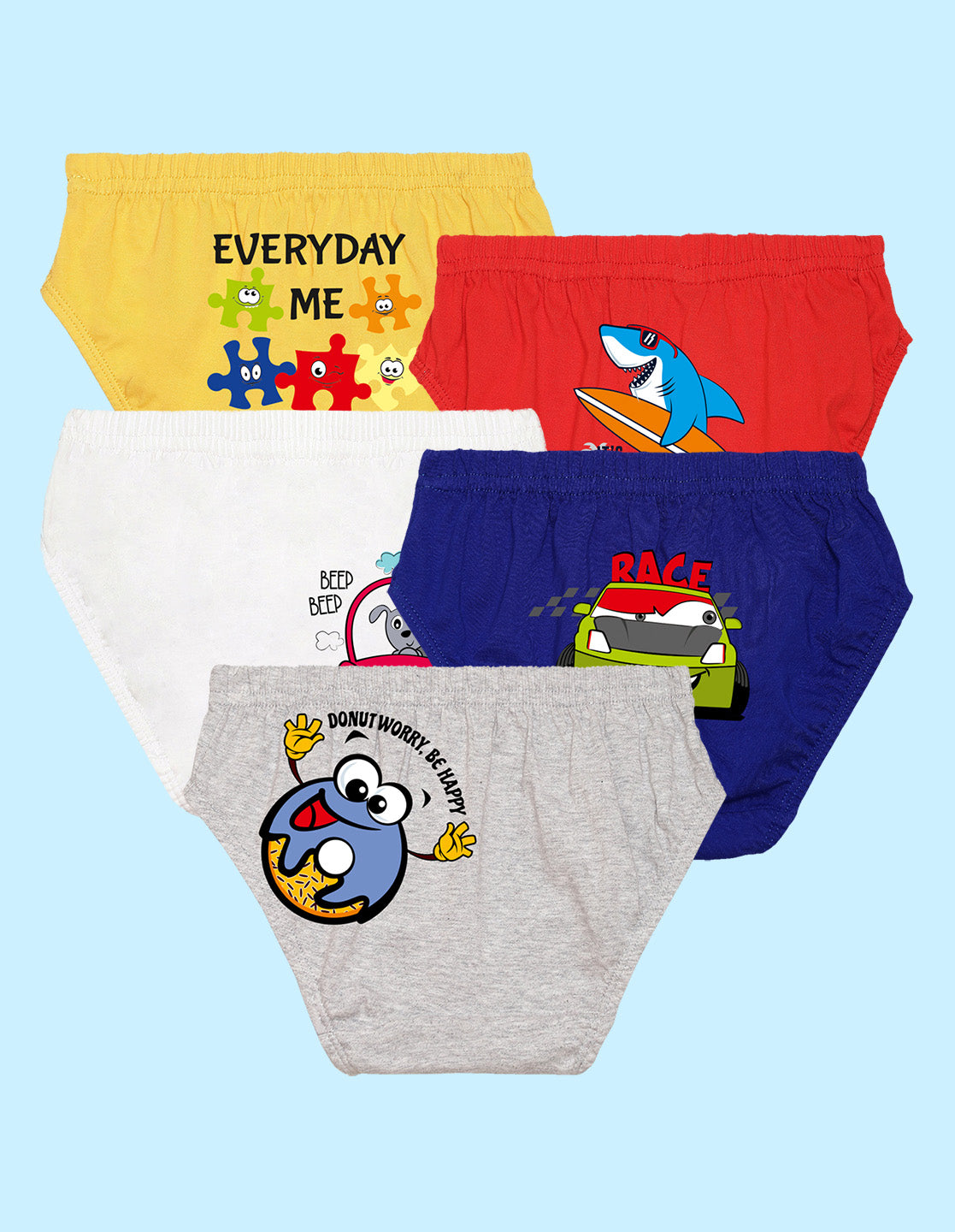 Nusyl Boys printed briefs combo-pack of 5(White,Red,Yellow,Grey,Royal blue)