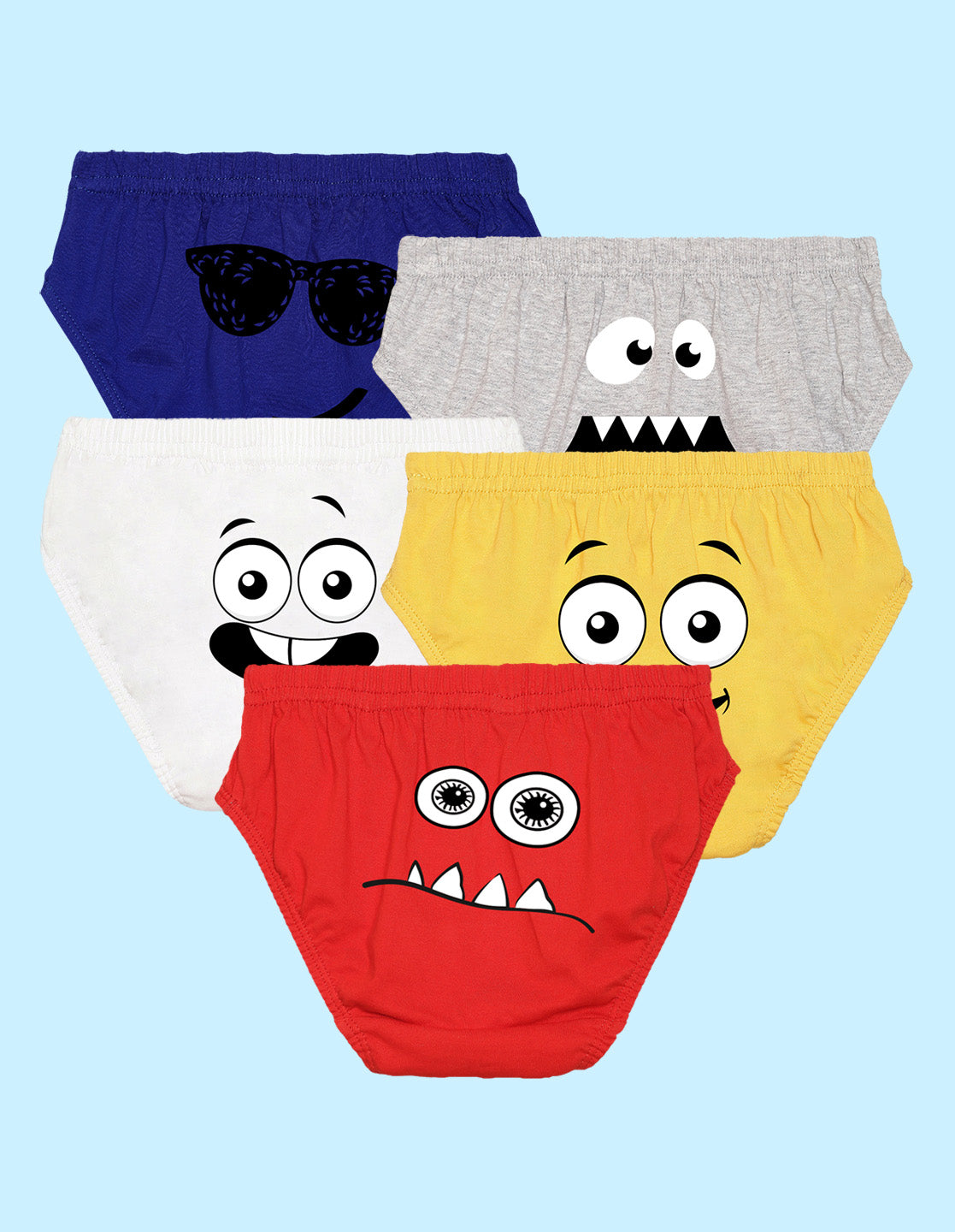 Nusyl Boys printed briefs combo-pack of 5(White,Red,Yellow,Grey,Royal blue)
