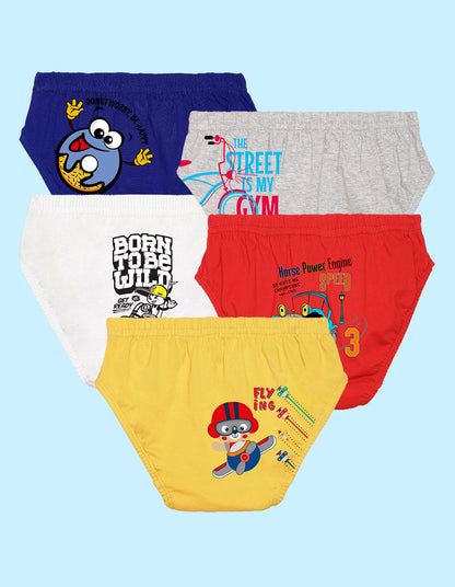 Nusyl Boys printed briefs combo-pack of 5(White,Red,Yellow,Grey,Royal blue)