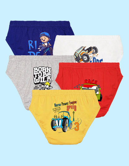 Nusyl Boys printed briefs combo-pack of 5(White,Red,Yellow,Grey,Royal blue)