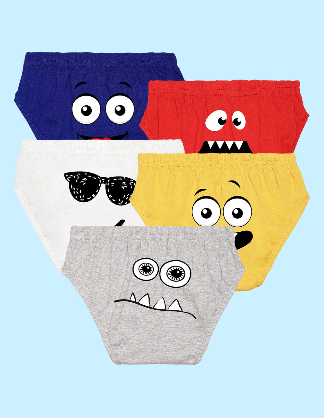 Nusyl Boys printed briefs combo-pack of 5(White,Red,Yellow,Grey,Royal blue)