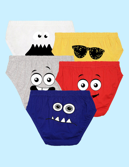 Nusyl Boys printed briefs combo-pack of 5(White,Red,Yellow,Grey,Royal blue)