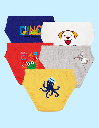 Nusyl Boys printed briefs combo-pack of 5(White,Red,Yellow,Grey,Royal blue)
