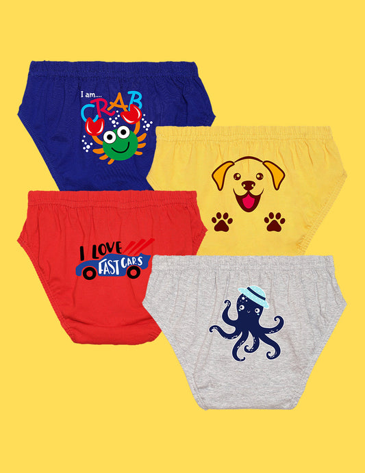 Nusyl Boys printed briefs combo-pack of 4(Royal blue,Yellow,Red,Grey)