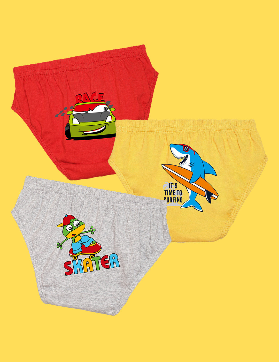 Nusyl Boys printed briefs combo-pack of 3  (Red,Yellow,Grey)