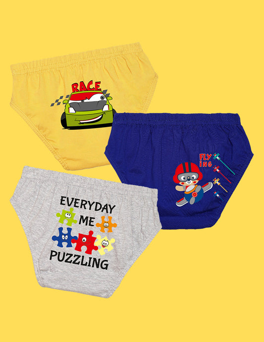 Nusyl Boys printed briefs combo-pack of 3  (Yellow,Royal Blue,Grey)