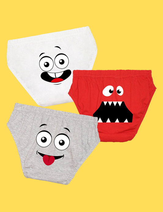 Nusyl Boys printed briefs combo-pack of 3  (White,Red,Grey)