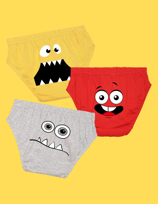 Nusyl Boys printed briefs combo-pack of 3  (Yellow,Red,Grey)