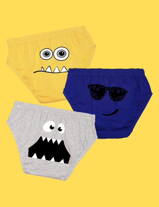 Nusyl Boys printed briefs combo-pack of 3  (Yellow,Royal Blue,Grey)