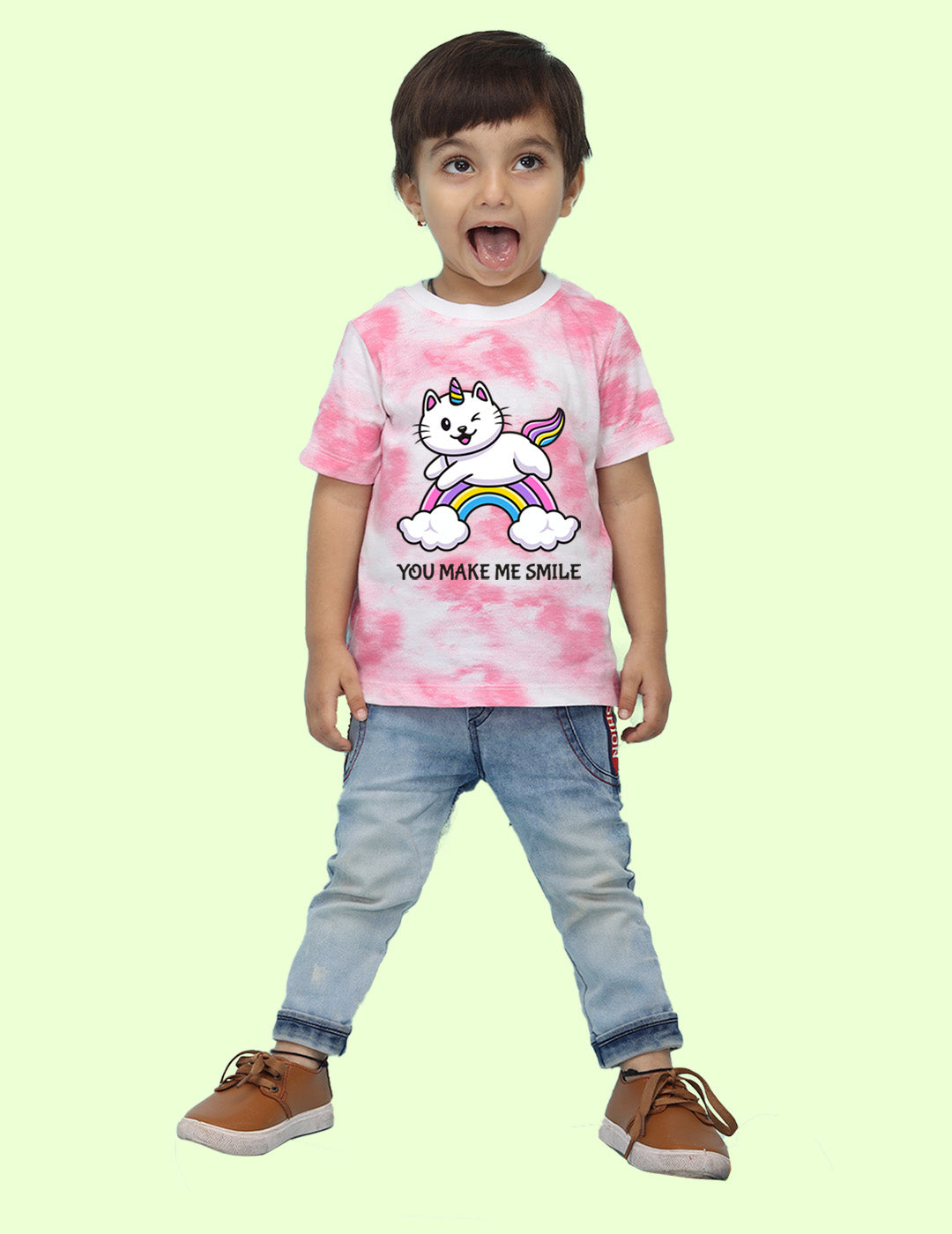Nusyl infants pink rainbow printed Tie & Dye tshirt.