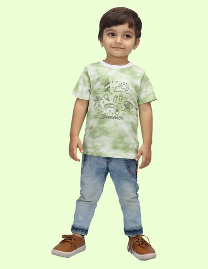 Nusyl infants green summer printed Tie & Dye tshirt.
