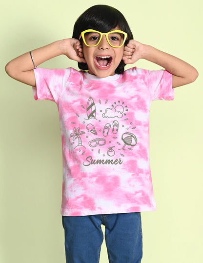 Nusyl boys summer printed pink tie & dye t-shirt