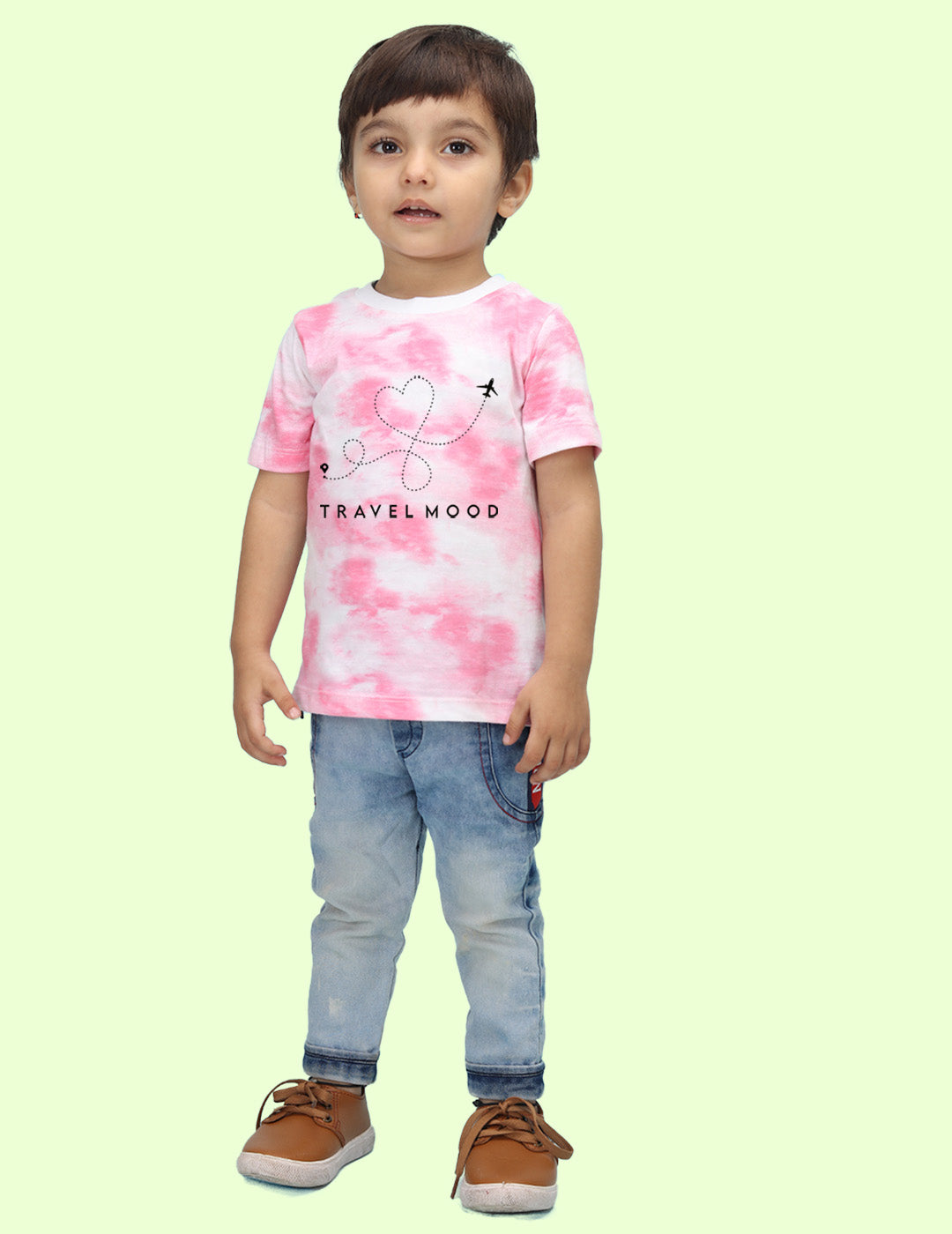 Nusyl infants pink travel mood printed Tie & Dye tshirt.