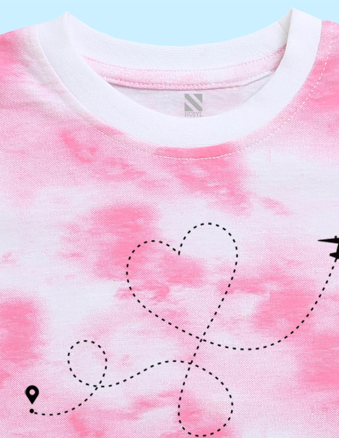 Nusyl infants pink travel mood printed Tie & Dye tshirt.